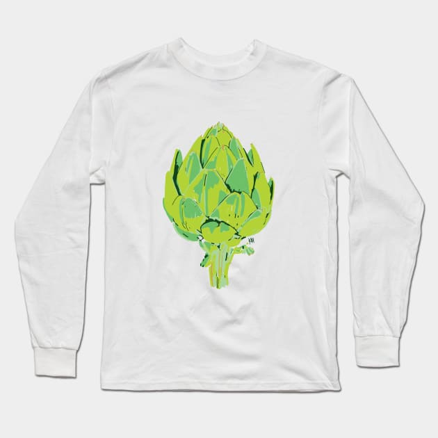 Artichoke whole impressionism Long Sleeve T-Shirt by Katherine Montalto